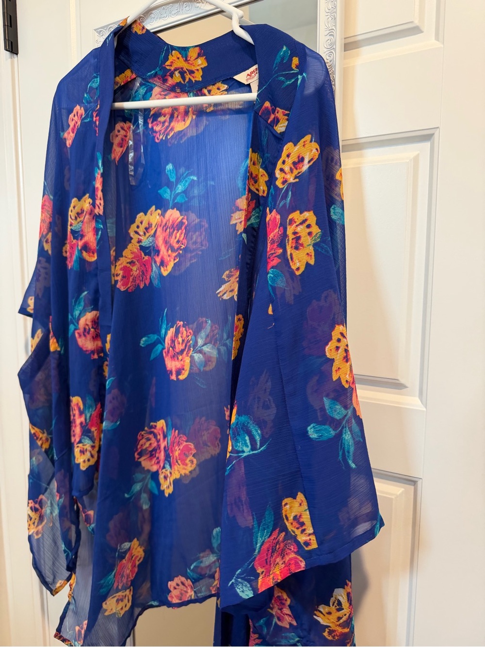 Arizona Jean Company Royal Blue Sheer Floral Kimono